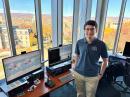 University of Scranton Amateur Radio Club President Gerard Piccini, KD2ZHK, beams proudly in the new station, located on the top floor of the science center, and commanding an impressive view of the campus and city of Scranton, Pennsylvania.
